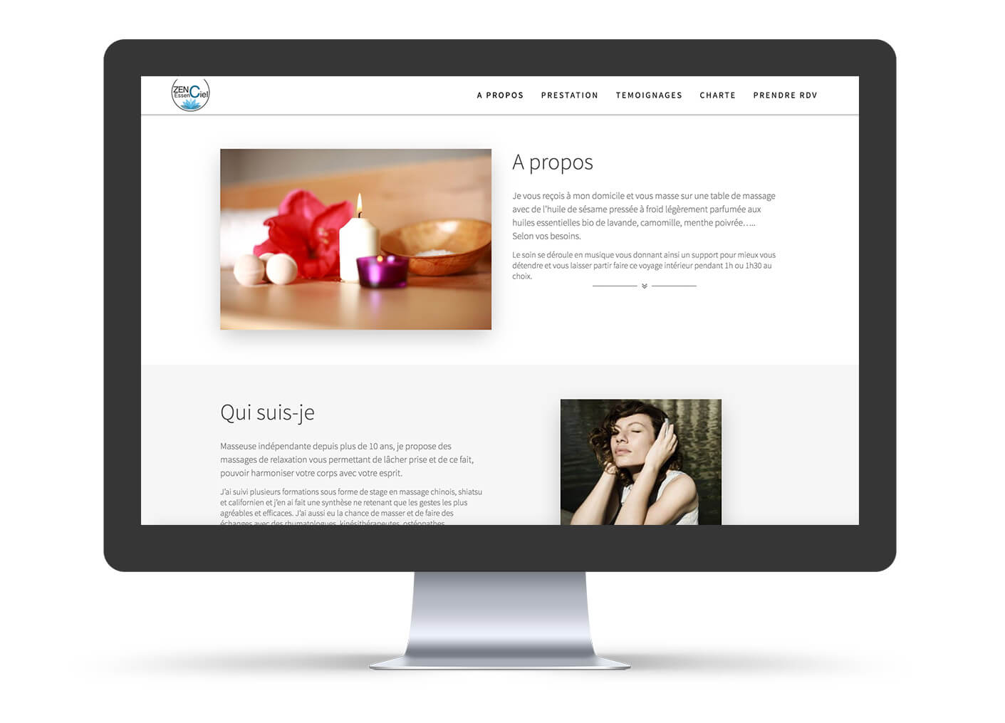 page du site vitrine zen essenciel massage