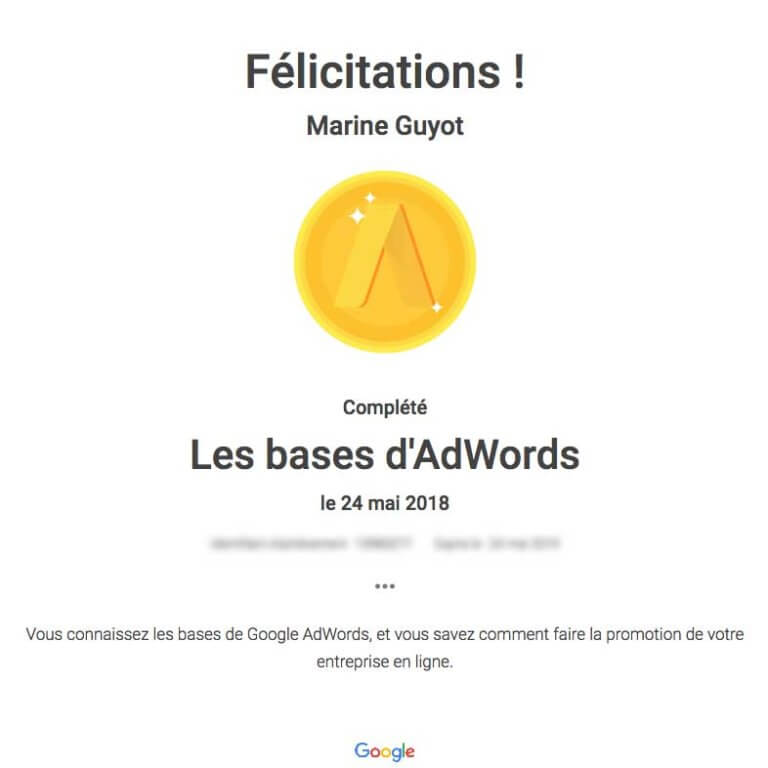 certificat bases adwords