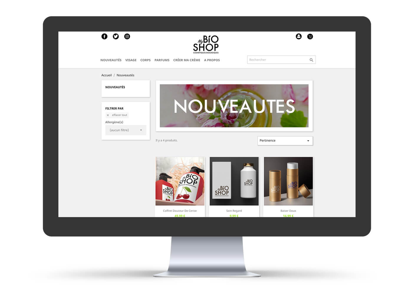 page nouveauté site e-commerce my bio shop