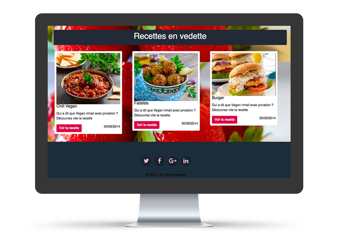 page recette site web vegan et sans gluten sur ordinateur